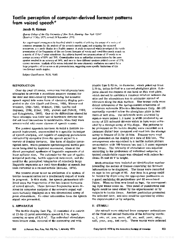 (PDF) Tactile perception of computer‐derived formant patterns from ...