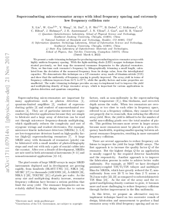 (PDF) Superconducting micro-resonator arrays with ideal frequency spacing