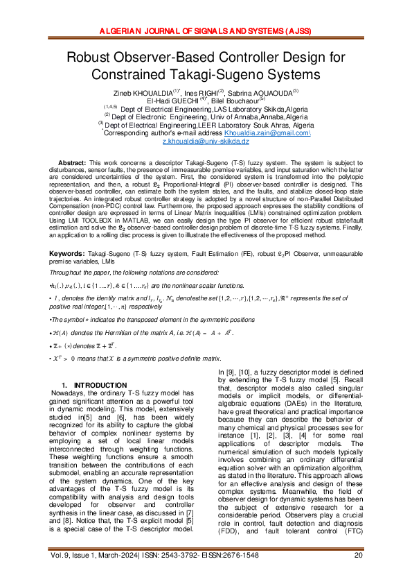 (PDF) Robust Observer-Based Controller Design for Constrained Takagi ...