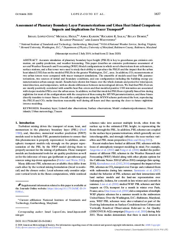 (PDF) Assessment of Planetary Boundary Layer Parameterizations and ...