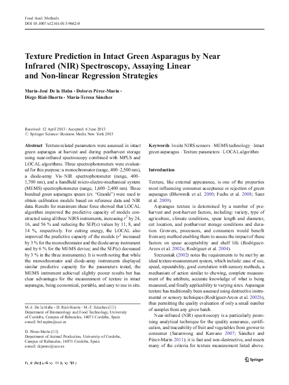 (PDF) Texture Prediction in Intact Green Asparagus by Near Infrared ...