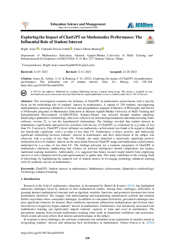 (PDF) Exploring the Impact of ChatGPT on Mathematics Performance: The ...