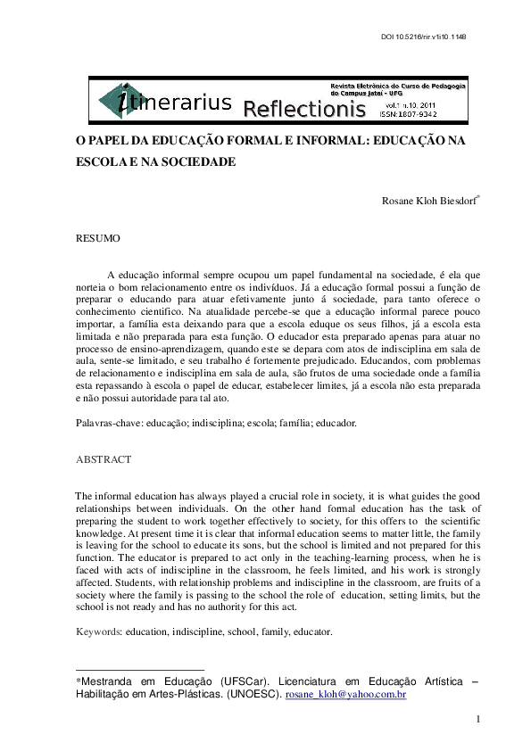 (PDF) O Papel Da Educação Formal e Informal: Educação Na Escola e Na ...
