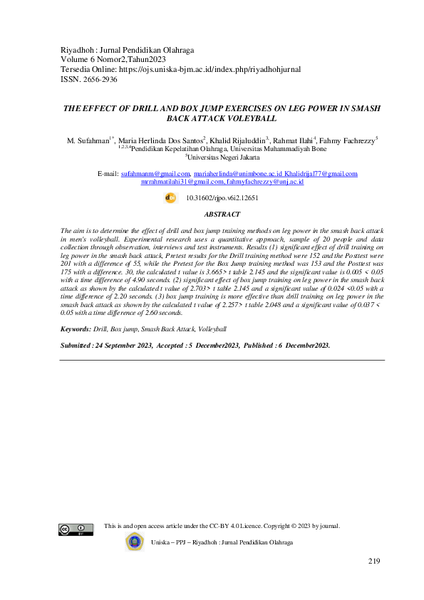 (PDF) The Effect of Drill and Box Jump Exercises on Leg Power in Smash ...