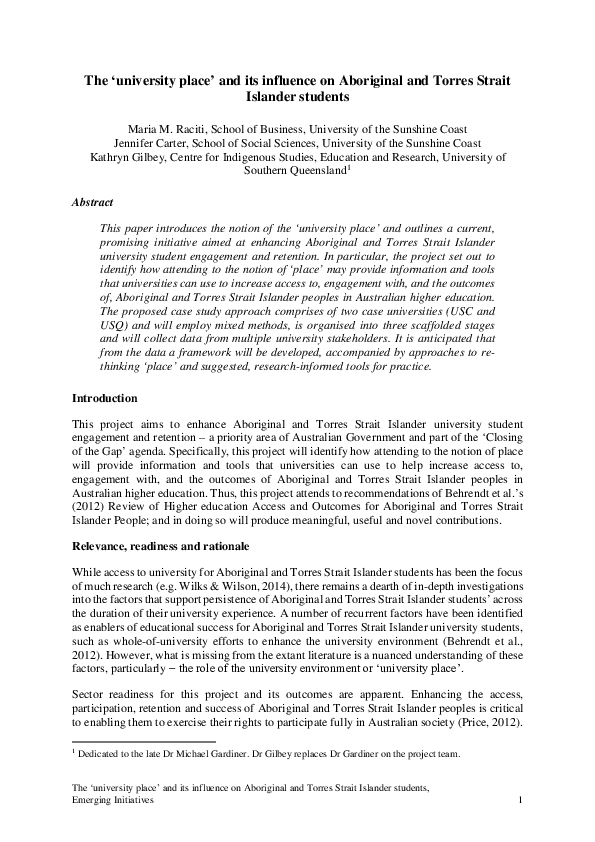 (PDF) The ‘university place’ and its influence on Aboriginal and Torres ...