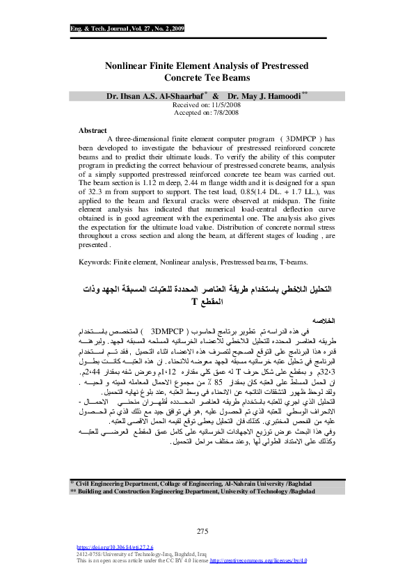 (PDF) Nonlinear Finite Element Analysis of Prestressed Concrete Tee Beams