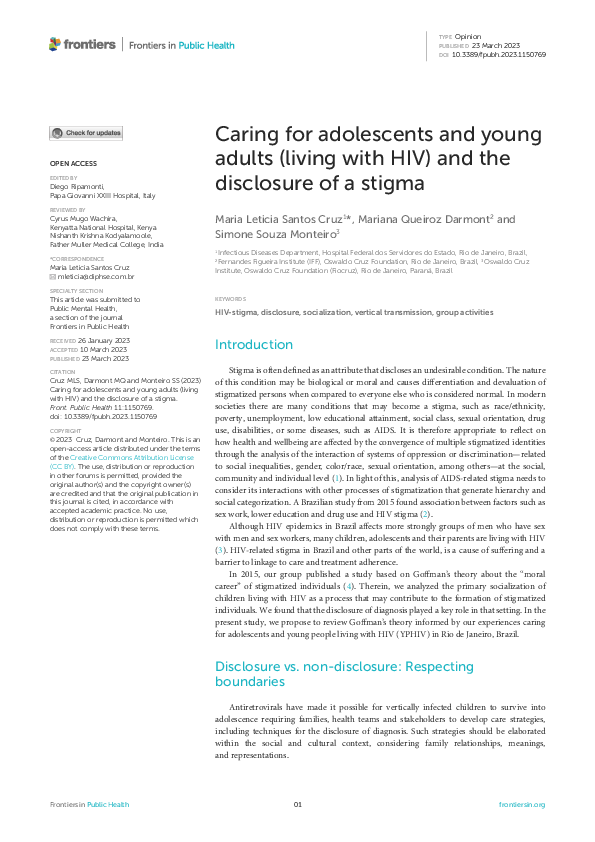 (PDF) Caring for adolescents and young adults (living with HIV) and the ...
