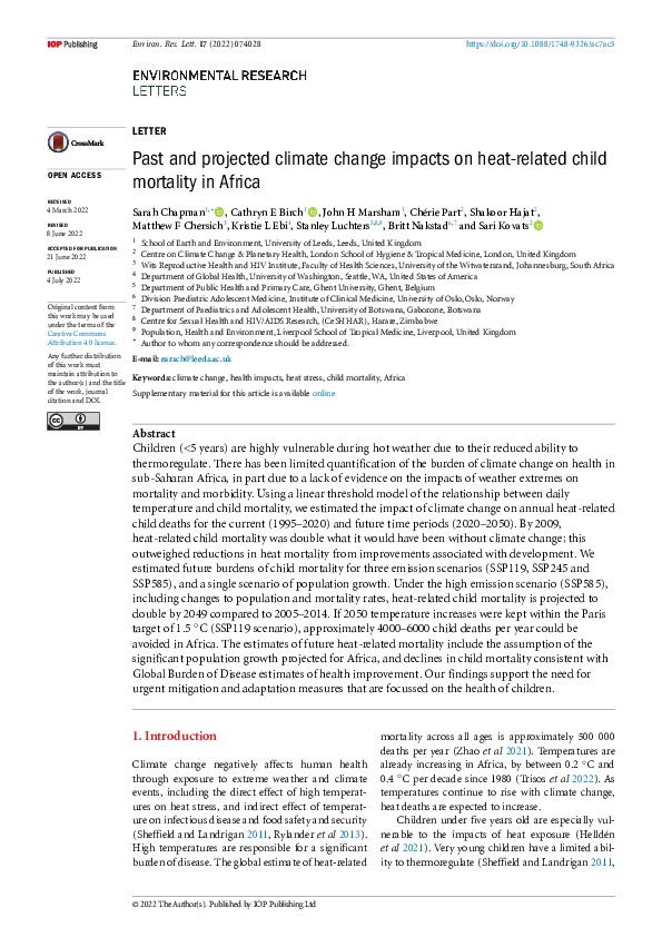 (PDF) Past and projected climate change impacts on heat-related child ...