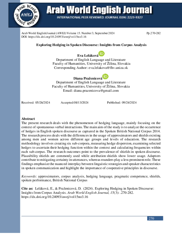 (PDF) Exploring Hedging in Spoken Discourse: Insights from Corpus Analysis