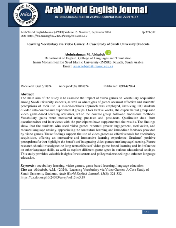 (PDF) Learning Vocabulary via Video Games: A Case Study of Saudi ...