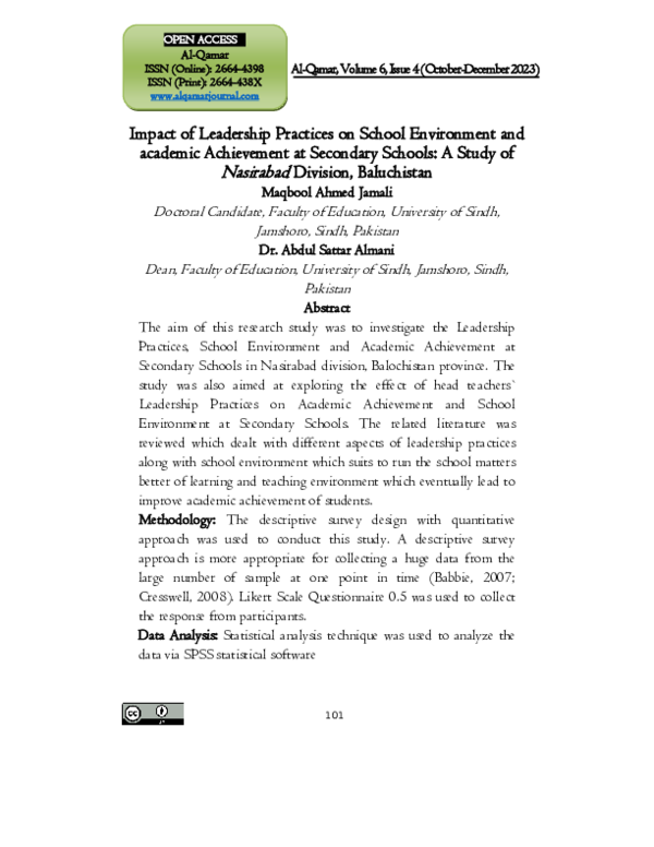 (PDF) Impact of Leadership Practices on School Environment and academic ...