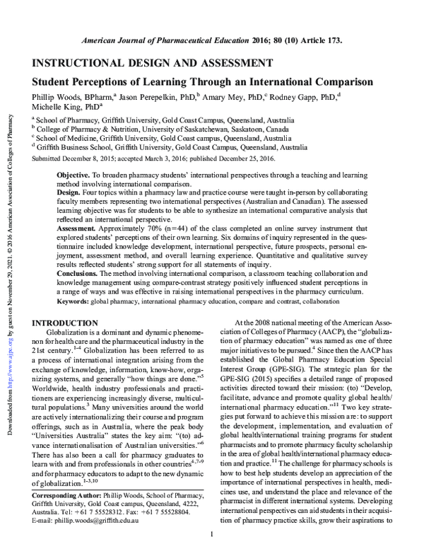(PDF) Student Perceptions of Learning Through an International Comparison