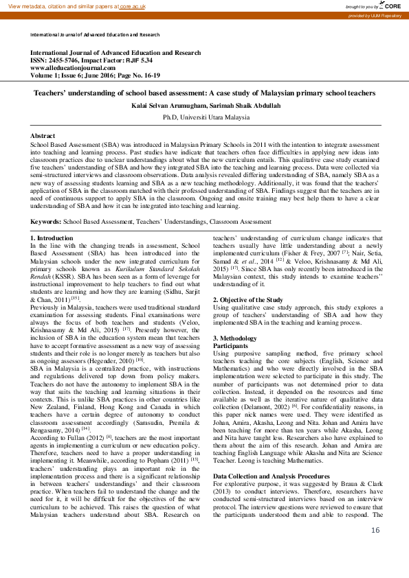 (PDF) Teachers’ understanding of school based assessment: A case study ...
