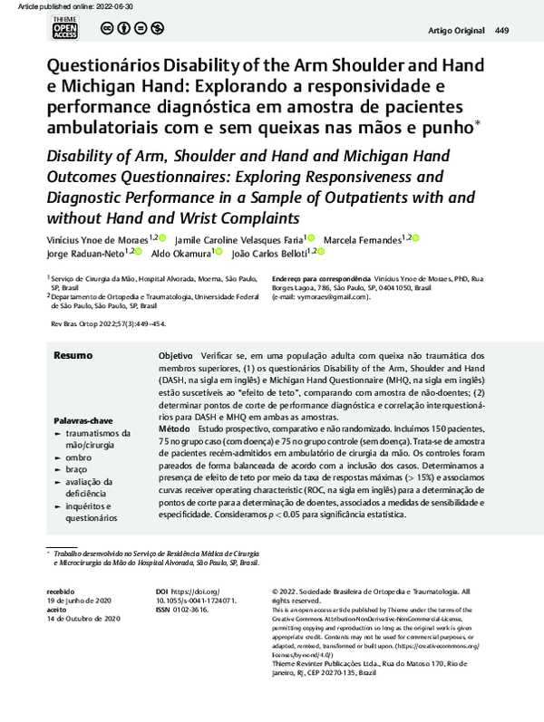 (PDF) Questionários Disability of the Arm Shoulder and Hand e Michigan ...