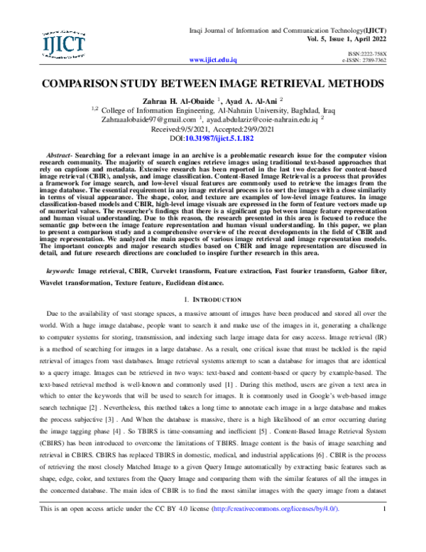 (PDF) Comparison Study Between Image Retrieval Methods