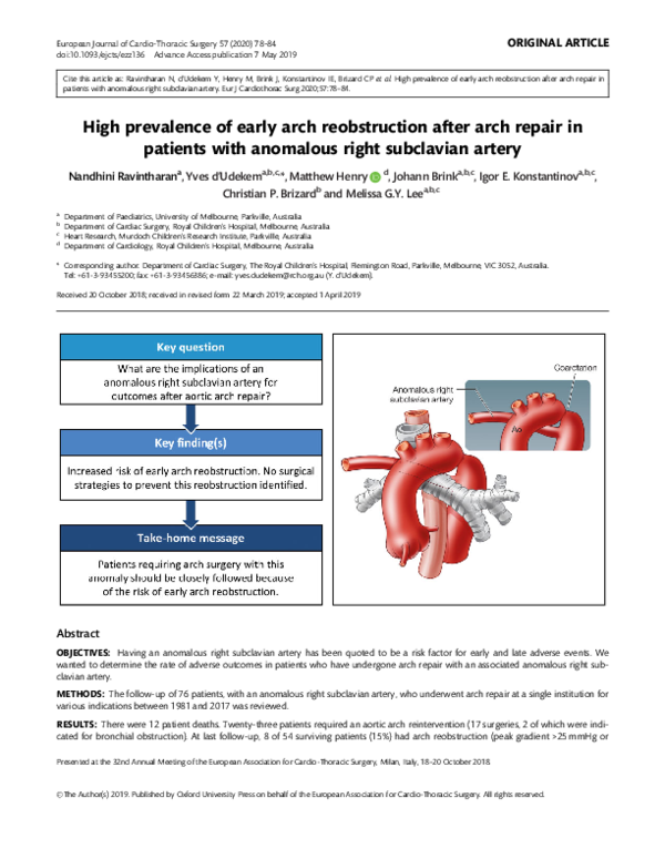 (PDF) High prevalence of early arch reobstruction after arch repair in ...