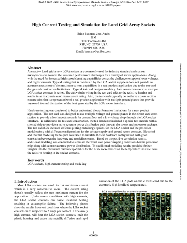 (PDF) High Current Testing and Simulation for Land Grid Array Sockets