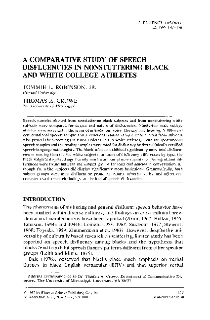 (PDF) A comparative study of speech disfluencies in nonstuttering black ...