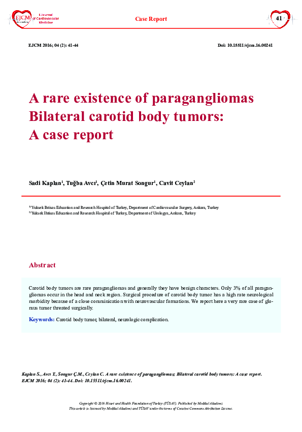 (PDF) A rare existence of paragangliomas; Bilateral carotid body tumors ...