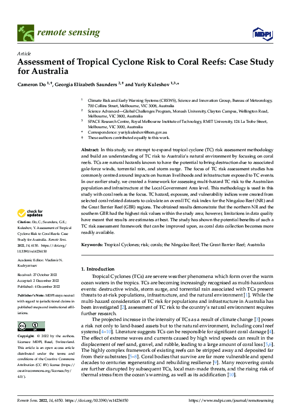 (PDF) Assessment of Tropical Cyclone Risk to Coral Reefs: Case Study ...