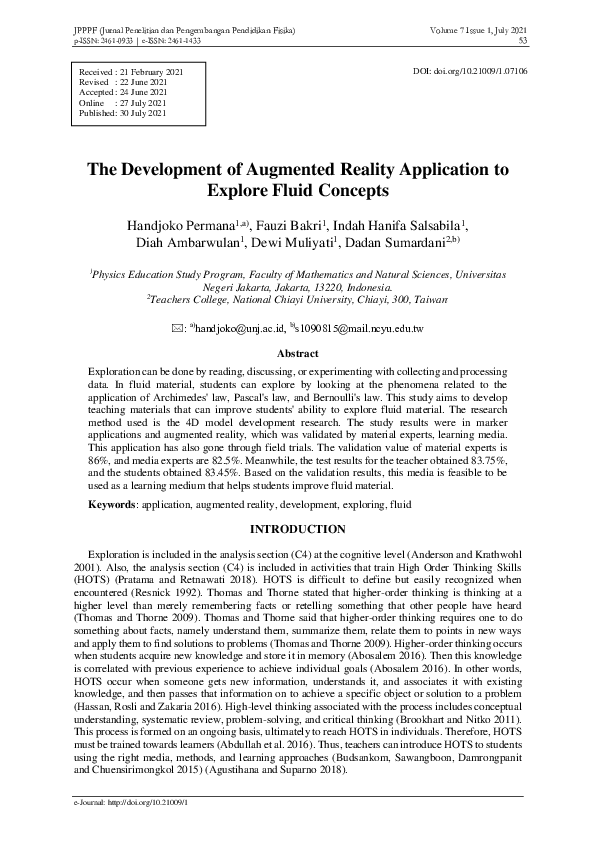 (PDF) The Development of Augmented Reality Application to Explore Fluid ...