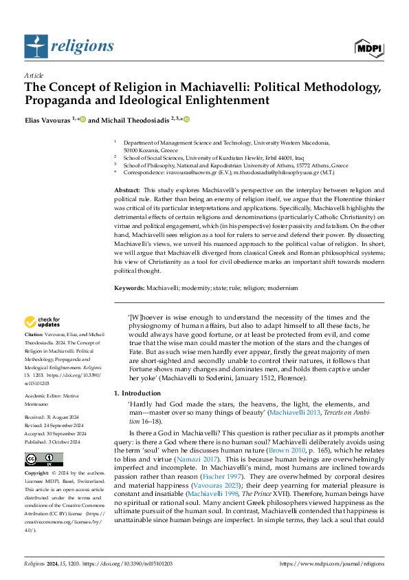 (PDF) The Concept of Religion in Machiavelli: Political Methodology ...