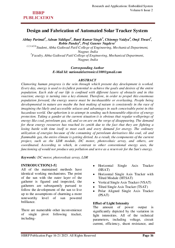 (PDF) Design and Fabrication of Automated Solar Tracker System