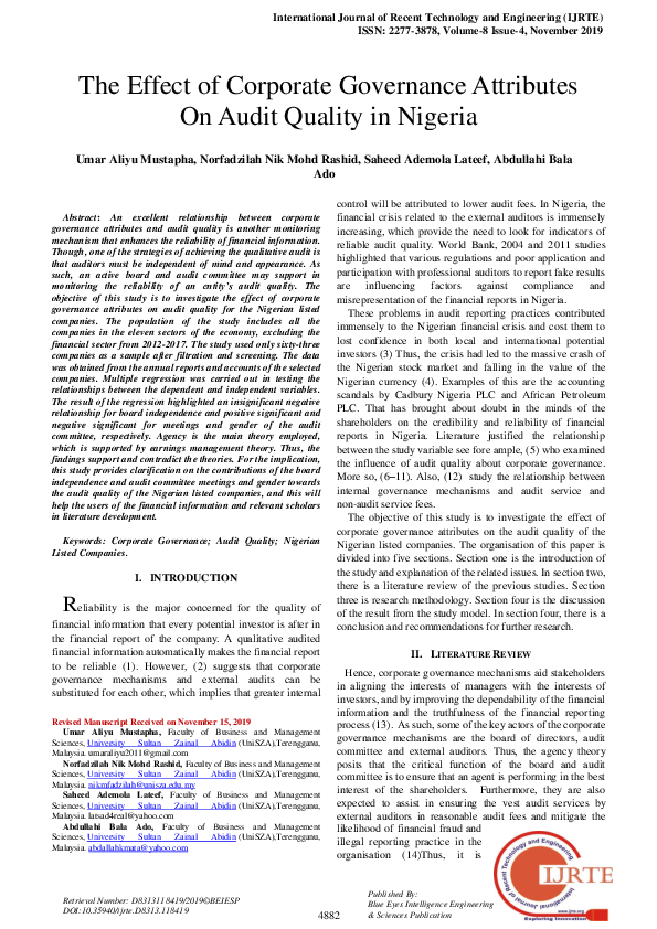 (PDF) The Effect of Corporate Governance Attributes On Audit Quality in ...