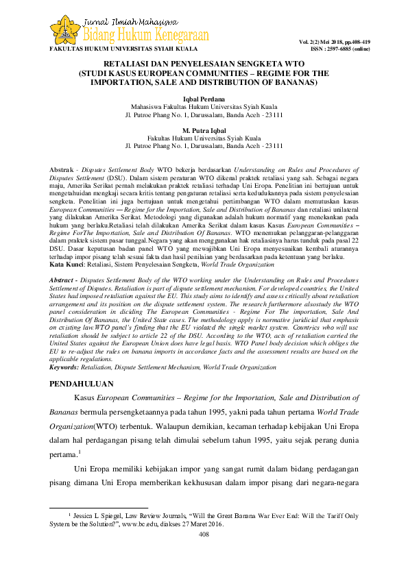 (PDF) Retaliasi Dan Penyelesaian Sengketa WTO (Studi Kasus European ...