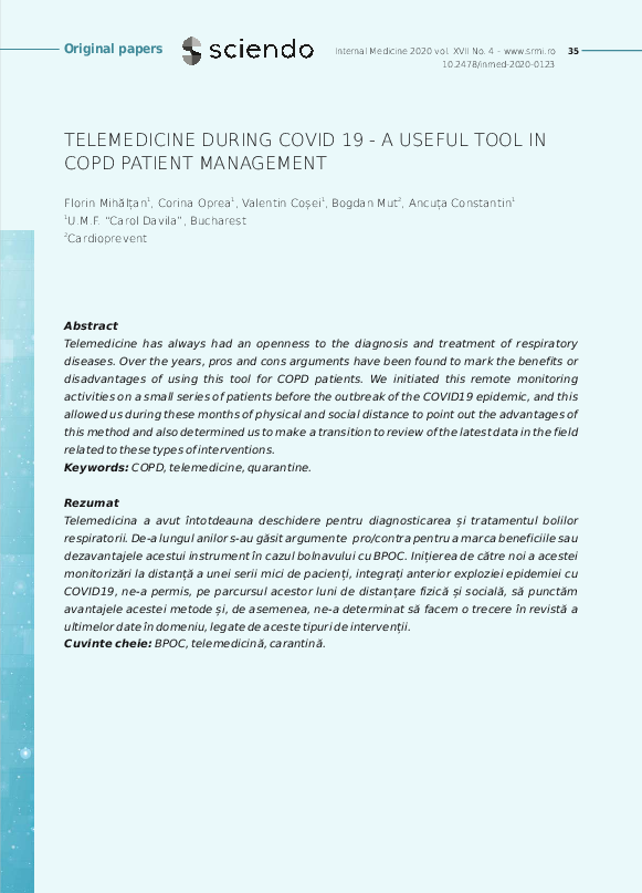 (PDF) Telemedicine During COVID 19 - A Useful Tool in COPD Patient ...