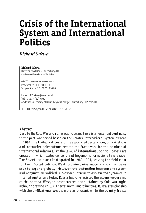 (PDF) Crisis of the International System and International Politics