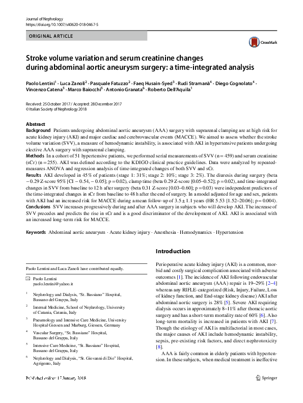 (PDF) Stroke volume variation and serum creatinine changes during ...