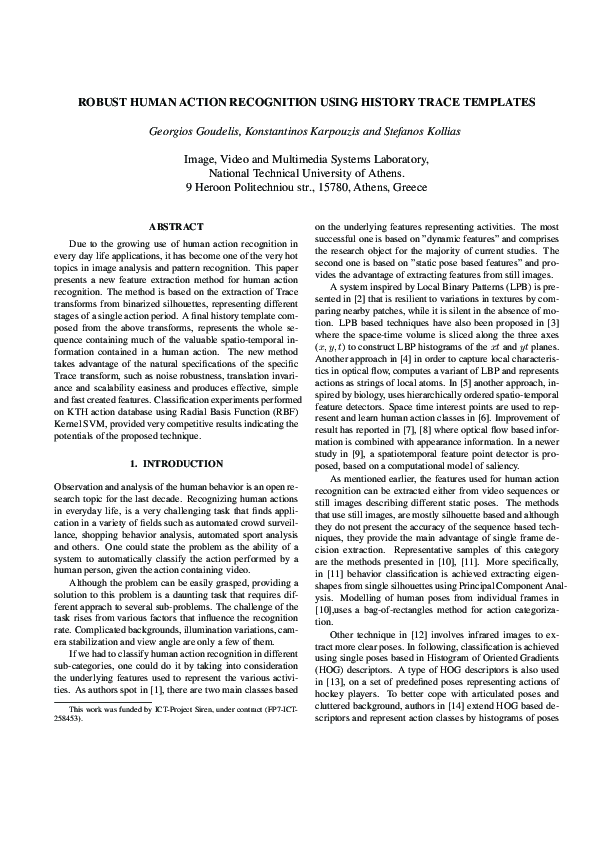 (PDF) Robust Human Action Recognition Using History Trace Templates