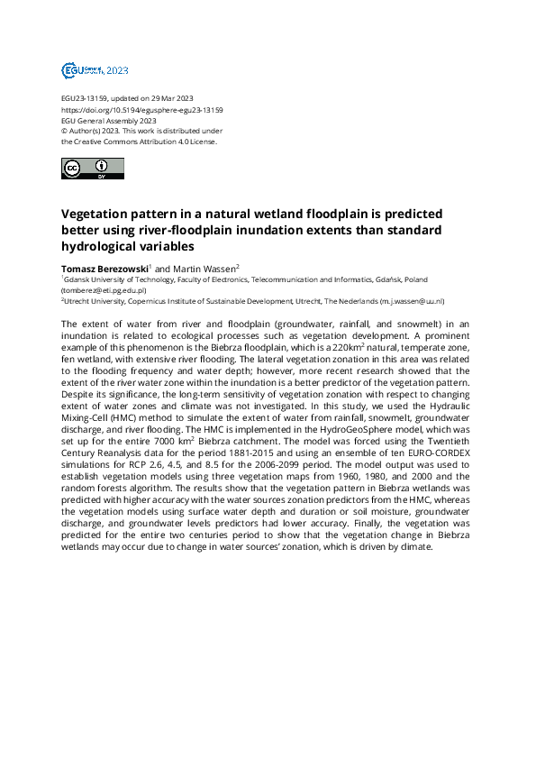 (PDF) Vegetation pattern in a natural wetland floodplain is predicted ...