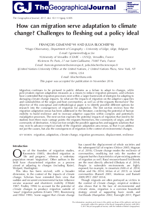 (PDF) How can migration serve adaptation to climate change? Challenges ...