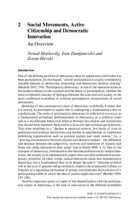 (PDF) Social Movements, Active Citizenship and Democratic Innovation