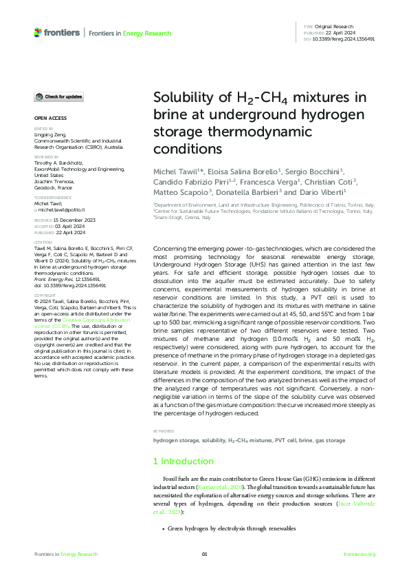 (PDF) Solubility of H2-CH4 mixtures in brine at underground hydrogen ...