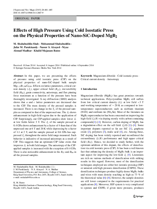 (PDF) Effects of High Pressure Using Cold Isostatic Press on the ...