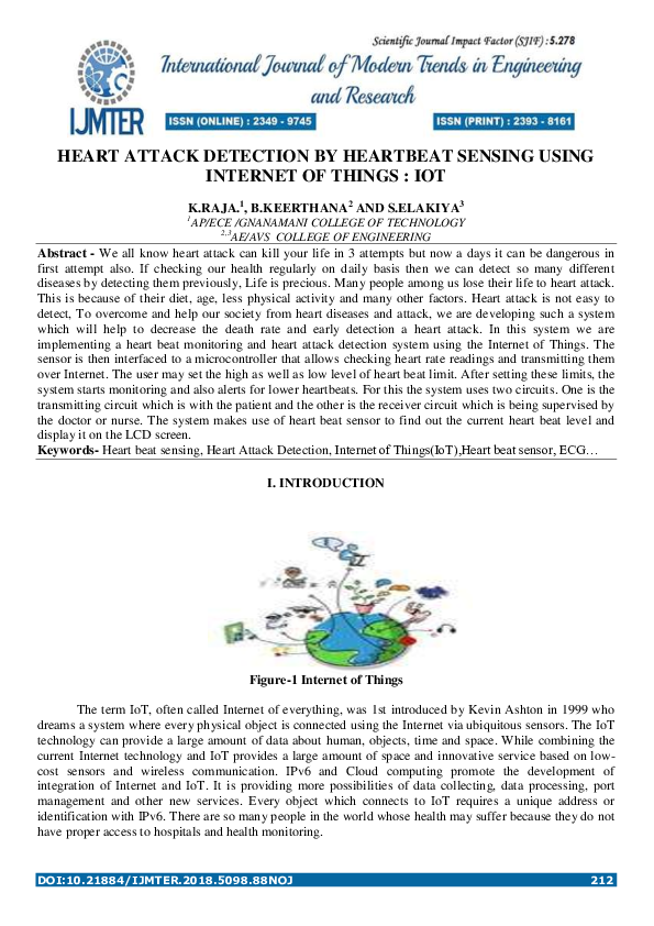 (PDF) Heart Attack Detection By Heartbeat Sensing using Internet Of ...