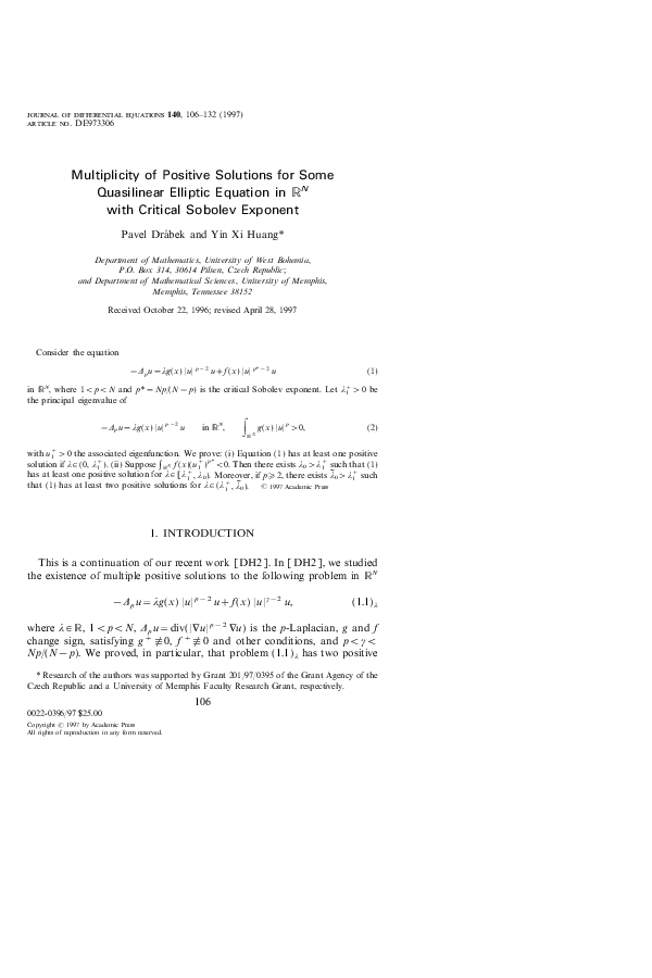 (PDF) Multiplicity of Positive Solutions for Some Quasilinear Elliptic ...