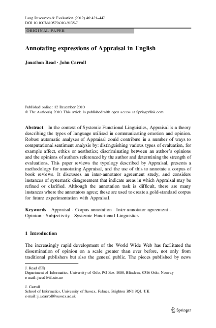 (PDF) Annotating expressions of Appraisal in English