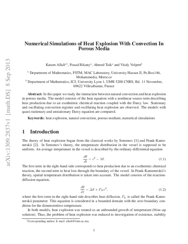 (PDF) Numerical Simulations of Heat Explosion with Convection in Porous ...