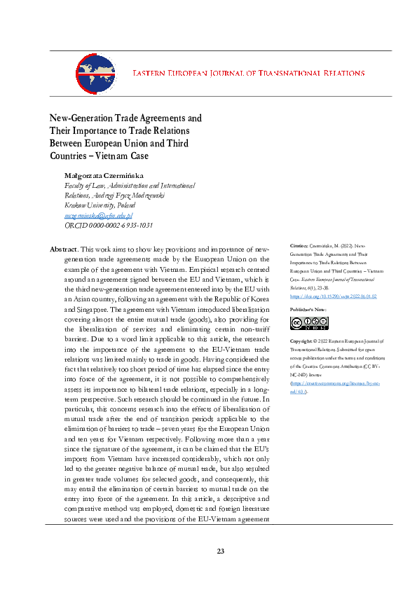(PDF) New-Generation Trade Agreements and Their Importance to Trade ...
