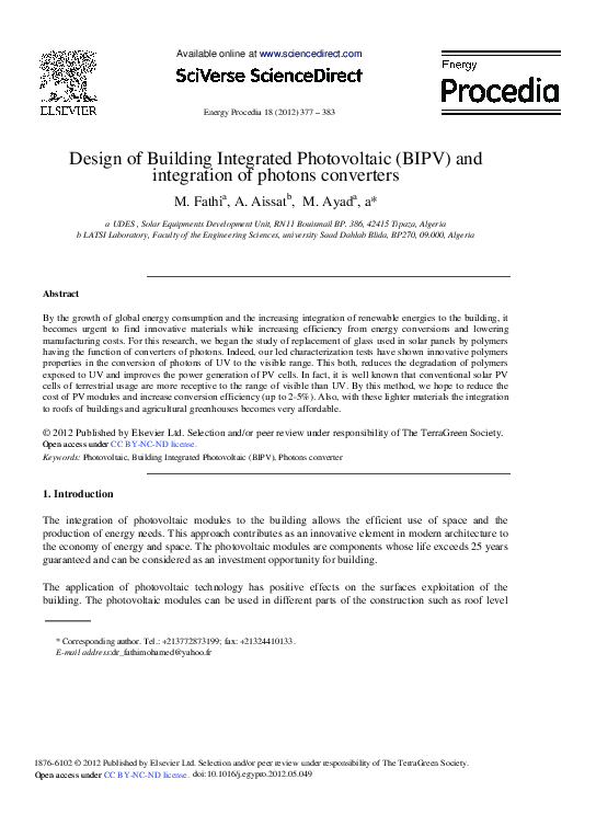 (PDF) Design of Building Integrated Photovoltaic (BIPV) and Integration ...