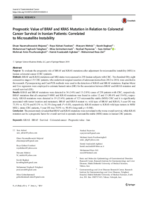 (PDF) Prognostic Value of BRAF and KRAS Mutation in Relation to ...