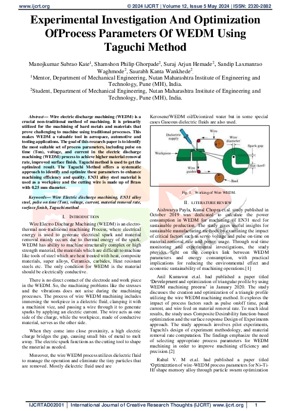 (PDF) Experimental Investigation And Optimization Of Process Parameters ...