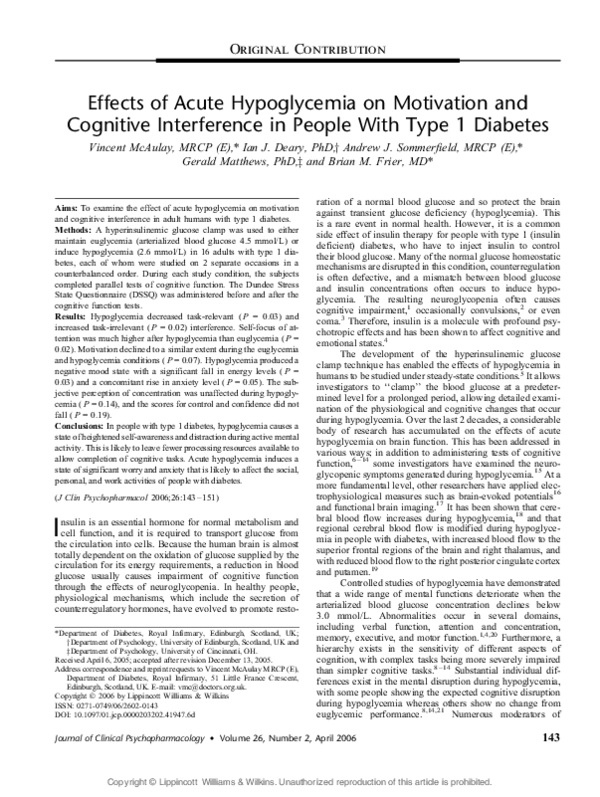 (PDF) Effects of Acute Hypoglycemia on Motivation and Cognitive ...