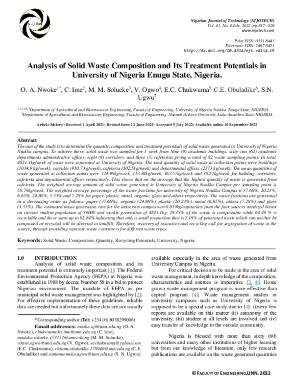 (PDF) Analysis of solid waste composition and its treatment potentials ...