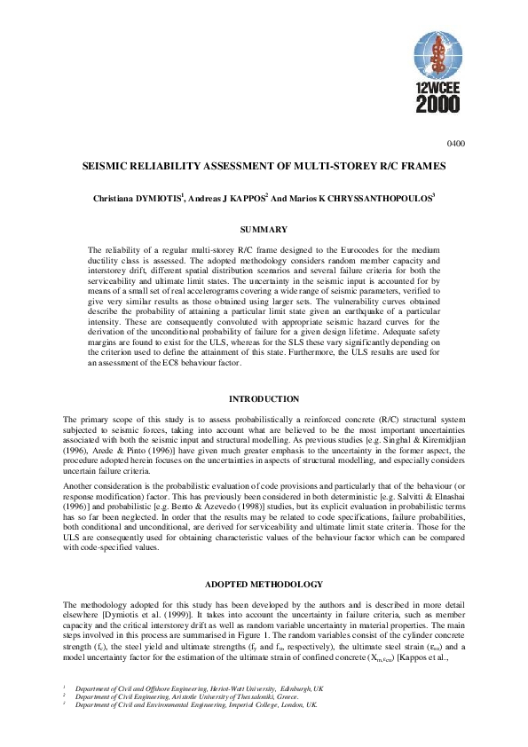 (PDF) Seismic reliability assessment of multi-storey R/C frames