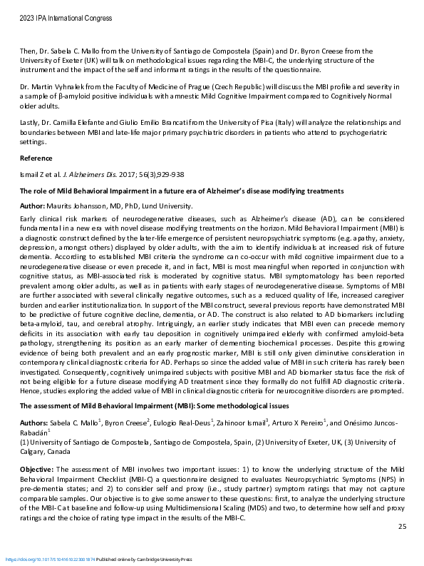 (PDF) The assessment of Mild Behavioral Impairment (MBI): Some ...